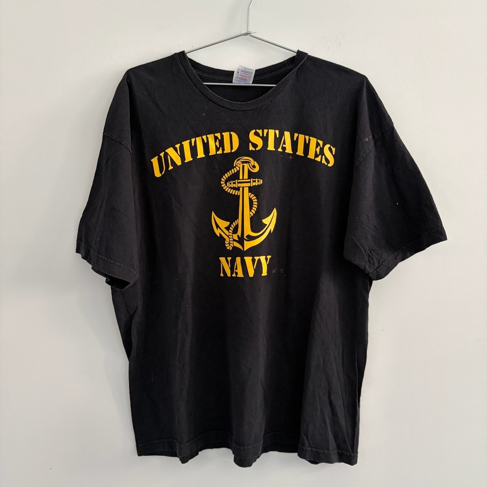 Bayside United States Navy Graphic T-Shirt Mens XL Black Yellow Anchor USN USA